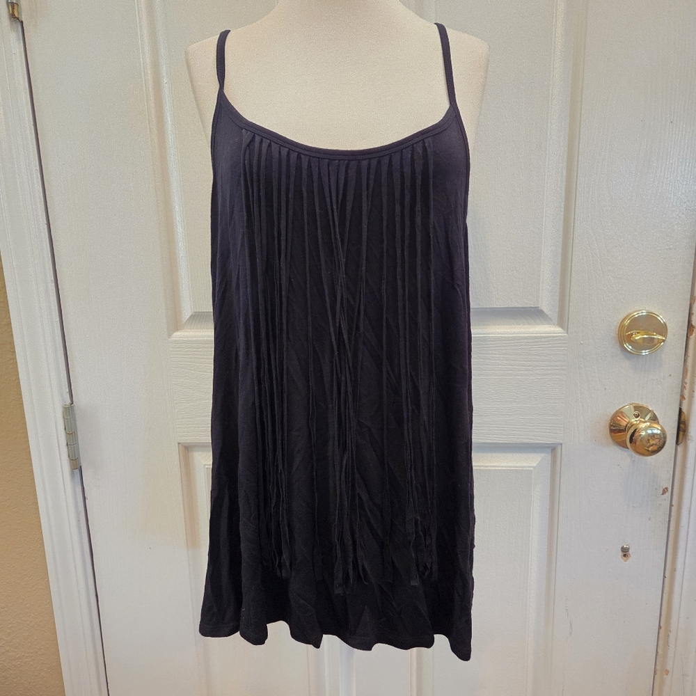 Torrid Tank Top Jet Black Front Tassels Fringe Concert Festival Boho Size 1 1X